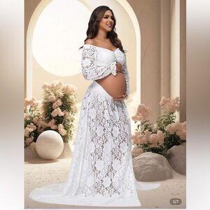 SHEIN White Lace Long Sleeve Maternity Dress